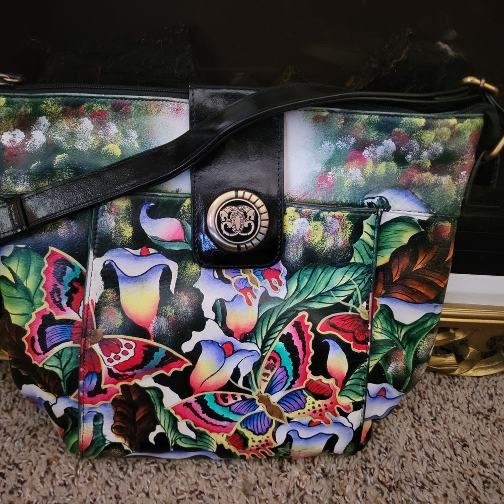 Vintage Sharif Butterfly Shoulder Bag w/ Bold Blue,  Red & Green Colors